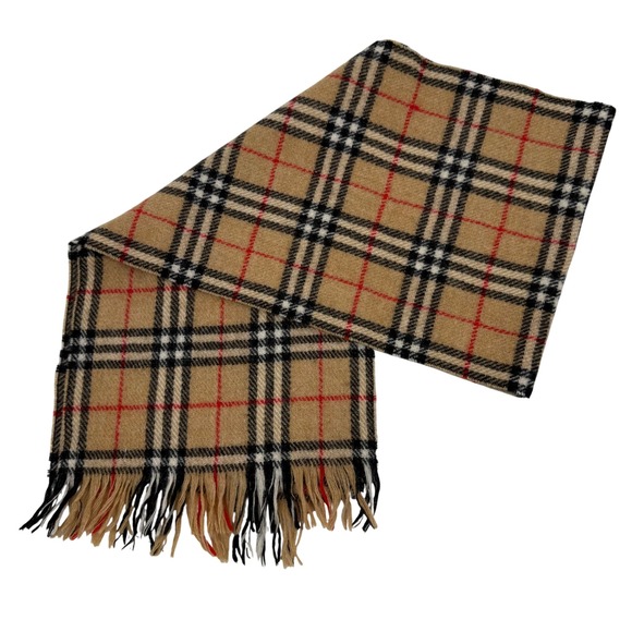 Burberry Accessories - Vintage Burberry London Nova Check Plaid 100% Wool Scarf Fringe